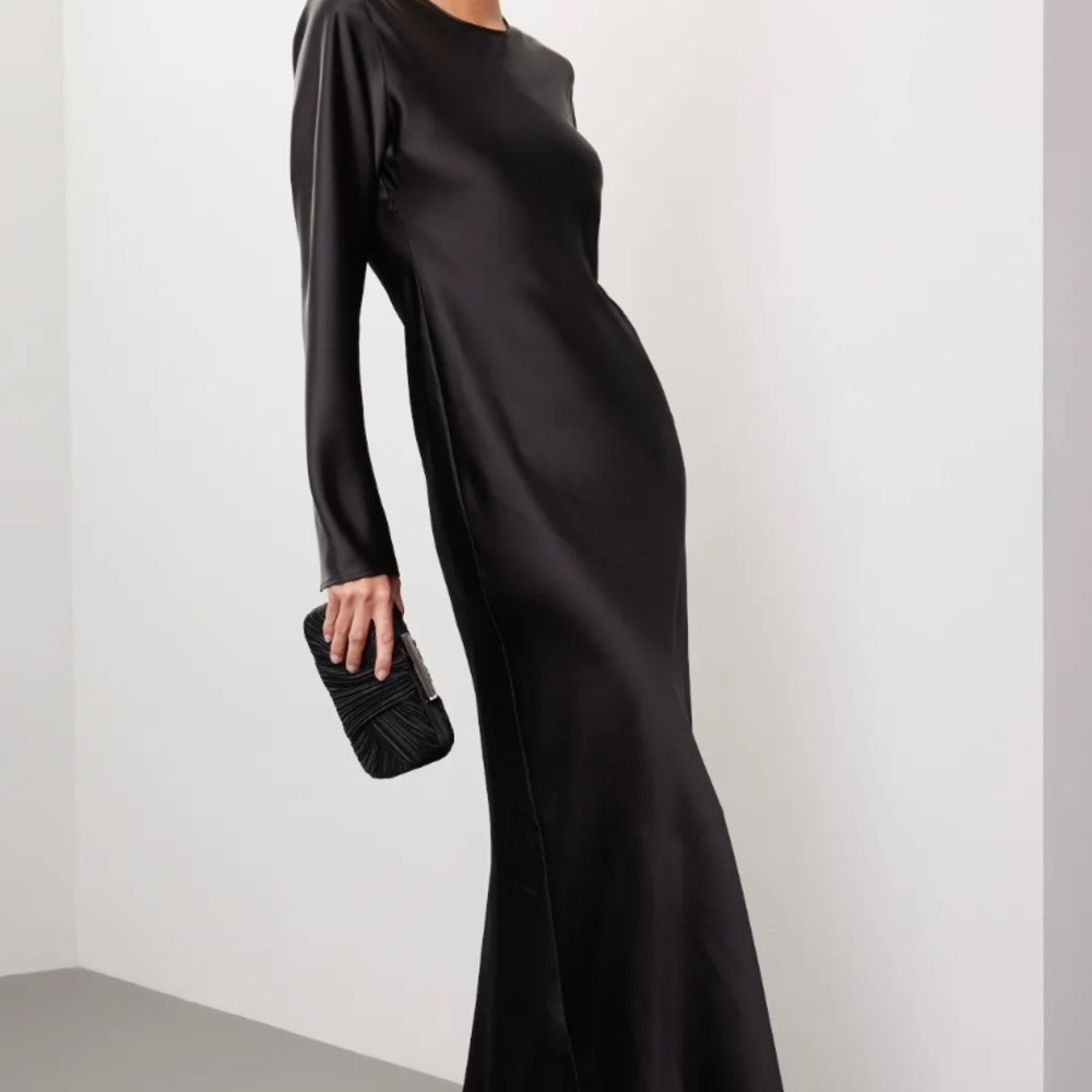 DELFI COLLECTIVE LONG SLEEVE BLACK SATIN GOWN - Picture 2 of 6